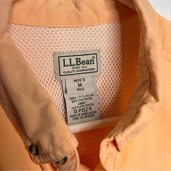 L.L. Bean Men Fishing Shirt M Regular Collared Outdoor Button Up Vented Orange - Picture 3 of 6
